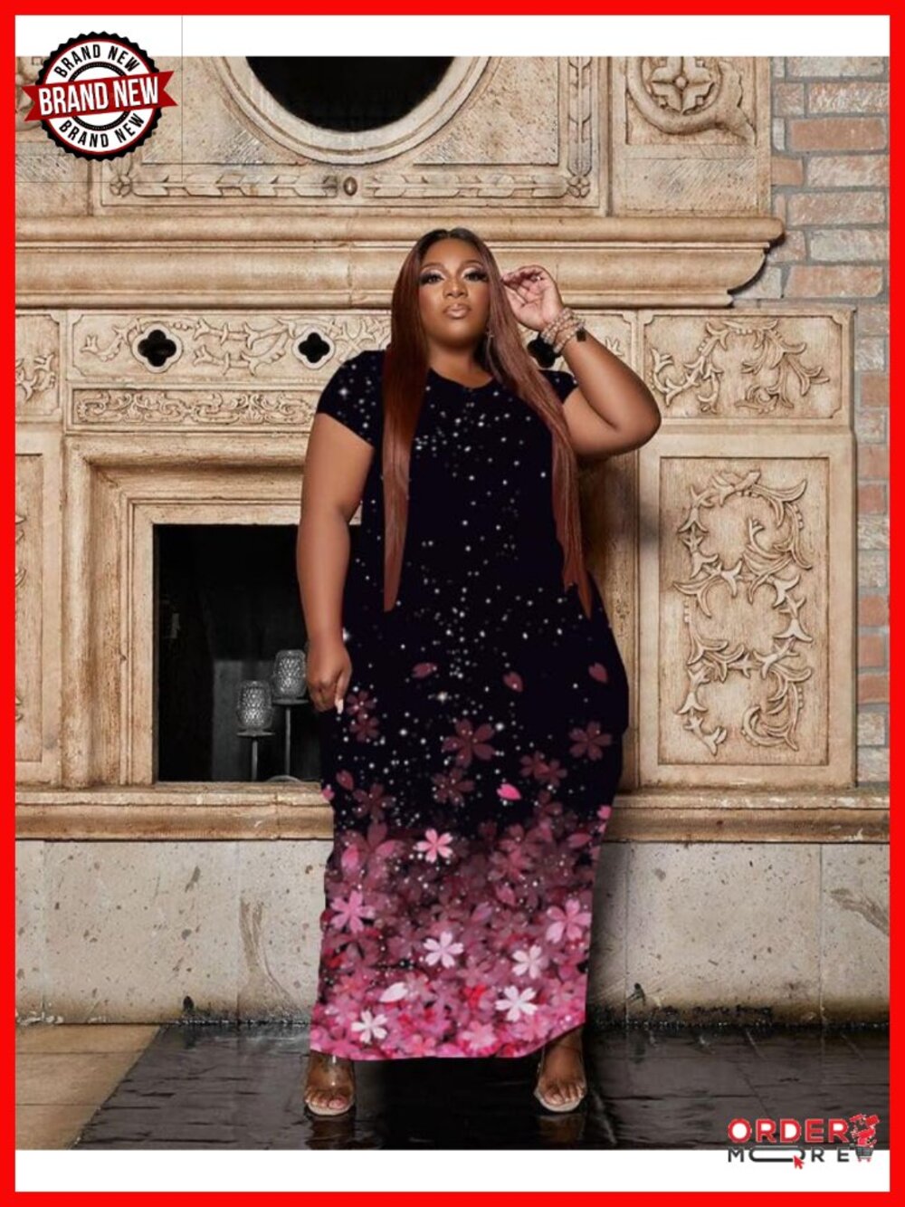 Oversize Plus Size Maxi Dress with Pockets Short Sleeve Swing Dress - Picture 4 of 6